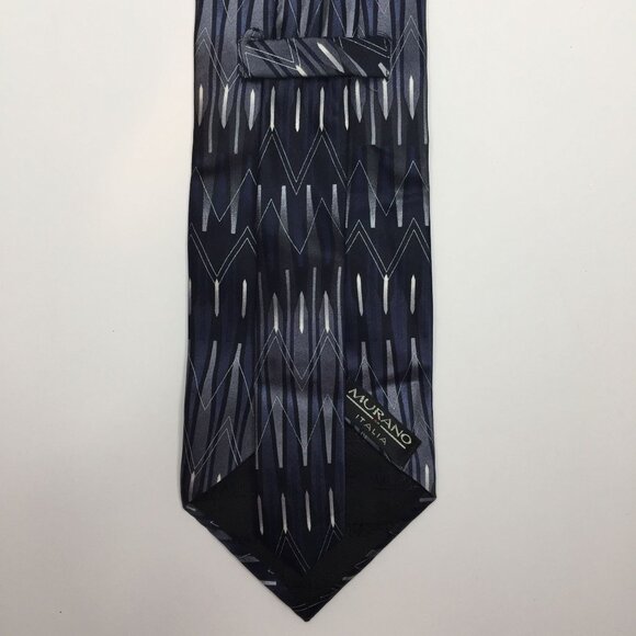 Murano Mens 100% Silk Tie Geometric Navy Blue Black Gray Silver Office Church - Picture 4 of 7